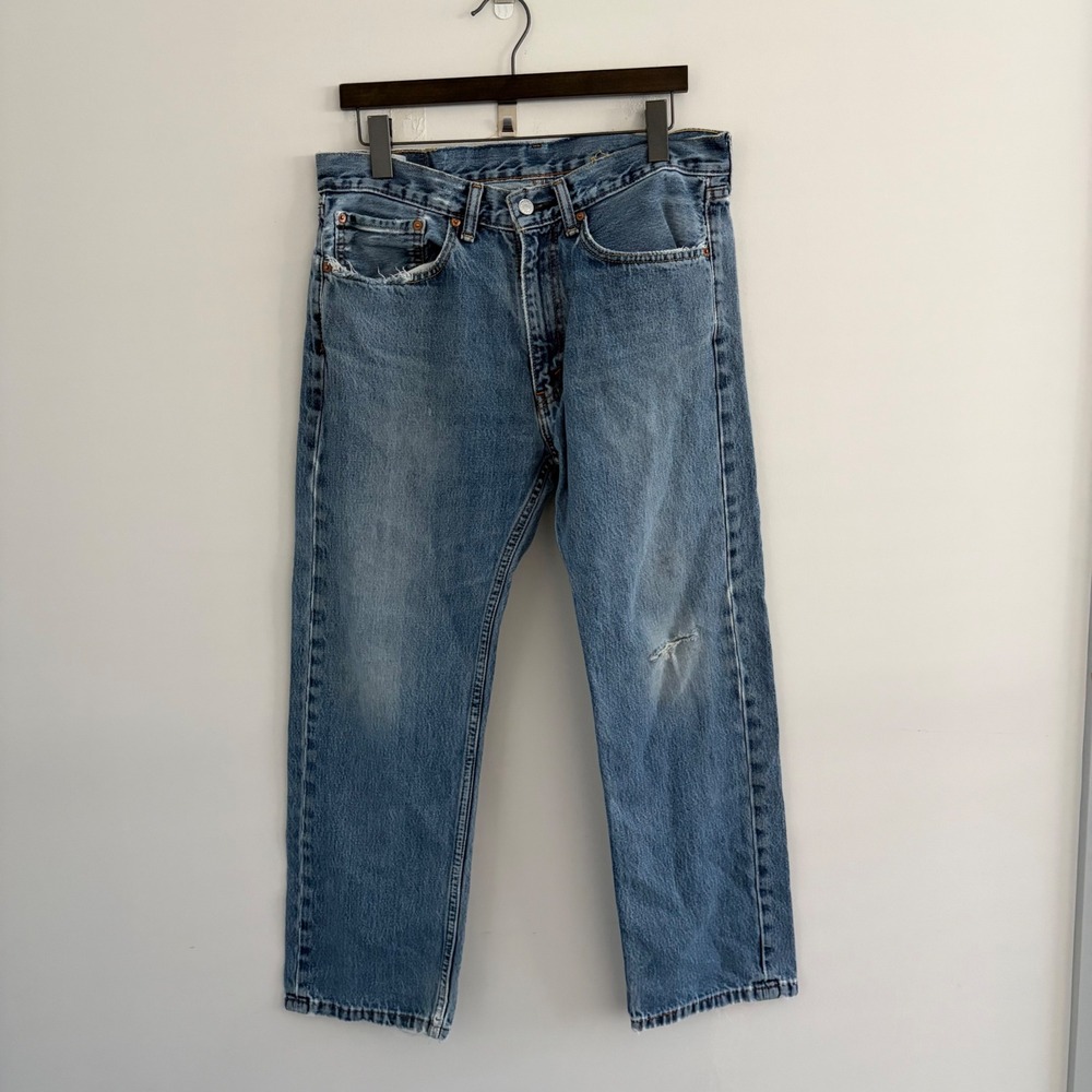Levis 505 Regular Fit Straight Leg Jeans Blue Denim Mens 34x29